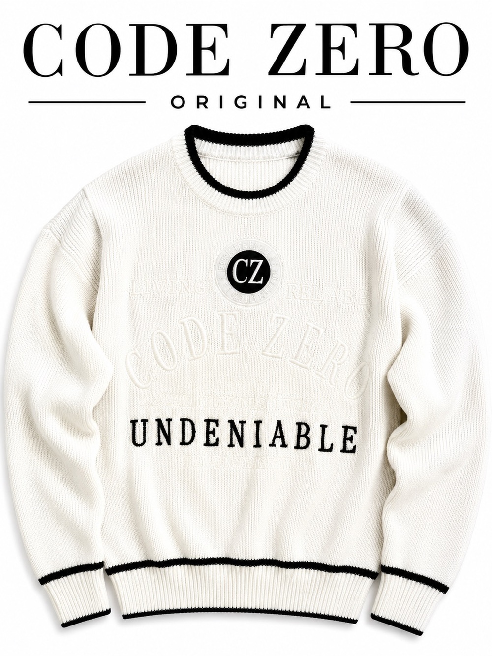 Vintage Code Zero Knit Sweater White Graphic Y2K Streetwear Oversized